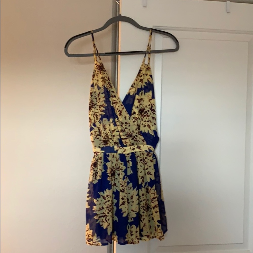Blue and white floral romper
